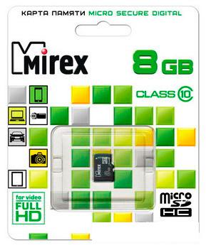 Карта памяти Mirex microSDHC (Class 10) 8GB (13612-MC10SD08)