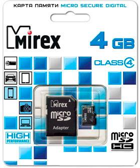 Карта памяти Mirex microSDHC (Class 4) 4GB (13613-ADTMSD04)