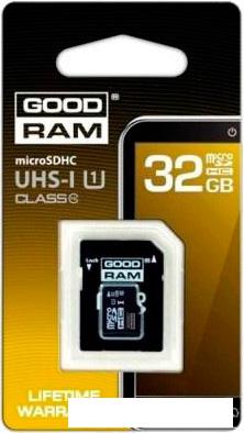 Карта памяти GOODRAM microSDHC (Class 10) UHS-I 32GB + адаптер [M1AA-0320R11]