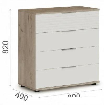 Комод Империал Джулия 4ящ (дуб крафт серый-белый глянец)