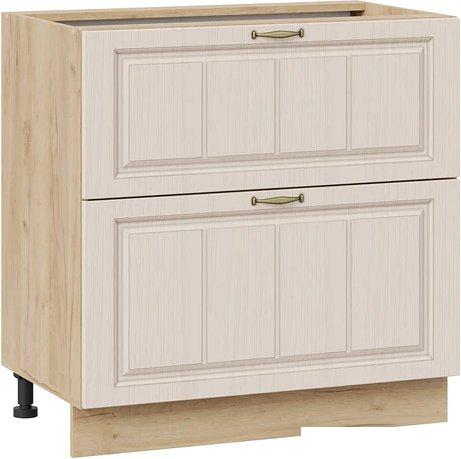 Шкаф напольный Трия Лина 1Н8Я2 с двумя ящикам (дуб крафт золотой/крем)