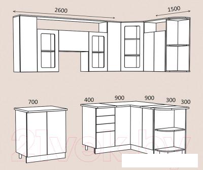 Готовая кухня Артём-Мебель Виола СН-114 со стеклом МДФ 2.6x1.5 Правая (жемчуг текстурный)