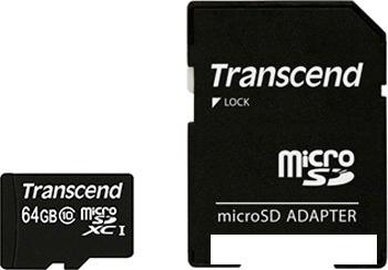 Карта памяти Transcend microSDXC Premium Class 10 64GB + адаптер [TS64GUSDXC10]