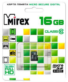 Карта памяти Mirex microSDHC (Class 10) 16GB (13612-MC10SD16)