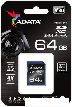 Карта памяти ADATA Premier Pro ASDX64GUI3V30S-R SDXC 64GB