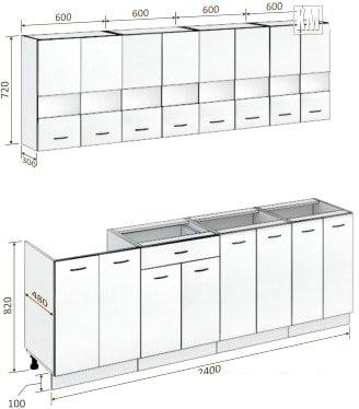 Кухня Кортекс-мебель Корнелия Экстра 2.4 без столешницы (дуб сонома)