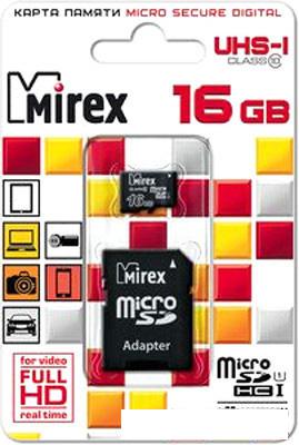 Карта памяти Mirex microSDHC UHS-I (Class 10) 16GB + адаптер [13613-ADSUHS16]