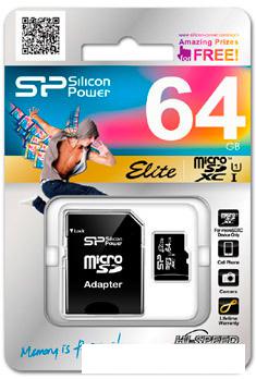 Карта памяти Silicon-Power microSDXC Elite UHS-1 (Class 10) 64 GB (SP064GBSTXBU1V10-SP)