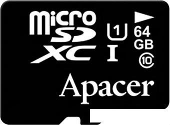 Карта памяти Apacer microSDXC (Class 10) 64GB + адаптер [AP64GMCSX10U1-R]