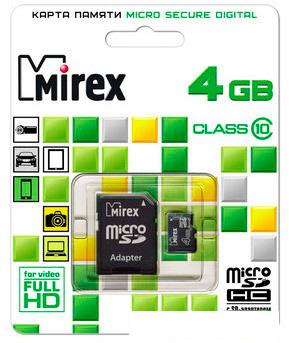 Карта памяти Mirex microSDHC (Class 10) 4GB (13613-AD10SD04)