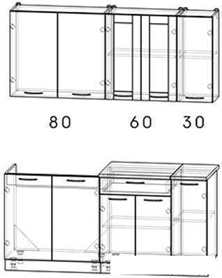 Готовая кухня Интерлиния Мила 17 (салатовый/дуб венге)