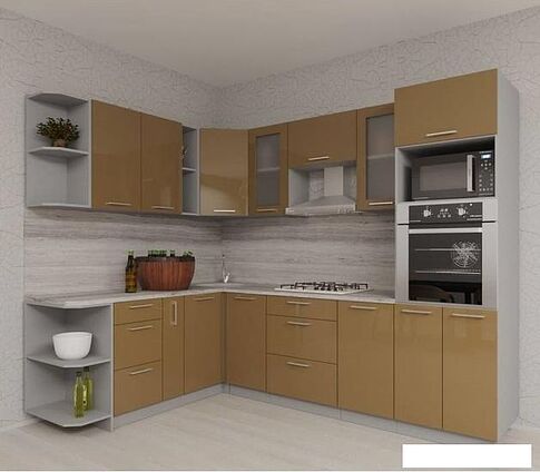 Готовая кухня Интерлиния Мила Gloss 1.88x2.8 левая (капучино)