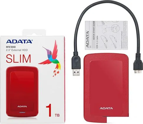 Внешний накопитель ADATA HV300 AHV300-1TU31-CRD 1TB (красный)