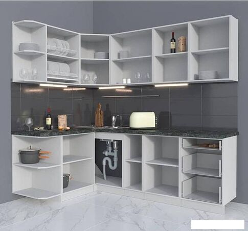 Угловая кухня Интерлиния Мила Матте 1.5x2.3 А левая (белый/луна/опал светлый)