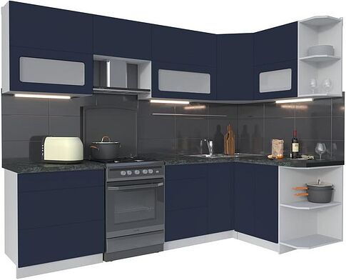 Готовая кухня Интерлиния Мила Матте 1.5x2.7 Б правая (индиго/индиго глянец/кастилло темный)