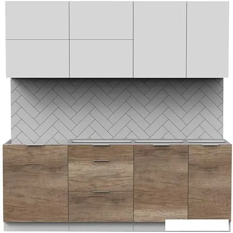 Готовая кухня Интермебель Микс Топ-36 2.1м без столешницы (белый премиум/дуб каньон)