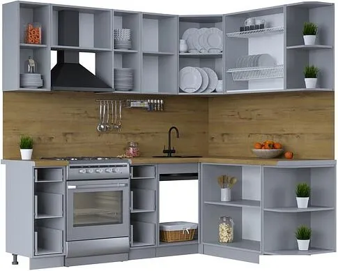 Готовая кухня Интерлиния Тренд 1.7x2.2 правая (мята/мята/дуб бунратти)