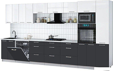 Готовая кухня Интерлиния Мила Gloss 4.0-ПМ1 (пепел/белый глянец/серый каспий)