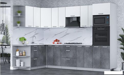 Готовая кухня Интерлиния Мила Лайт 1.68x3.0 левая (белый платинум/бетон портленд/белый гранит)
