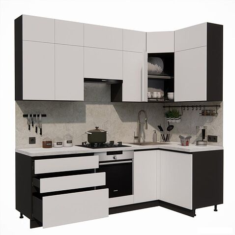 Готовая кухня ВерсоМебель Эко Премиум 1.2x2.4 правая (белый фасадный/ст. мрамор лацио)