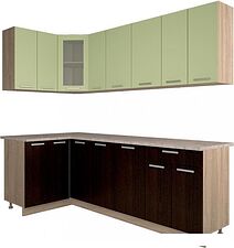 Готовая кухня Интерлиния Мила 12x23 (салатовый/дуб венге)