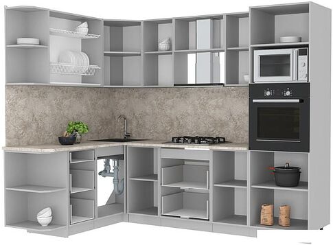 Готовая кухня Интерлиния Мила Лайт 1.68x2.6 левая (белый платинум/белый платинум/дуб бунратти)