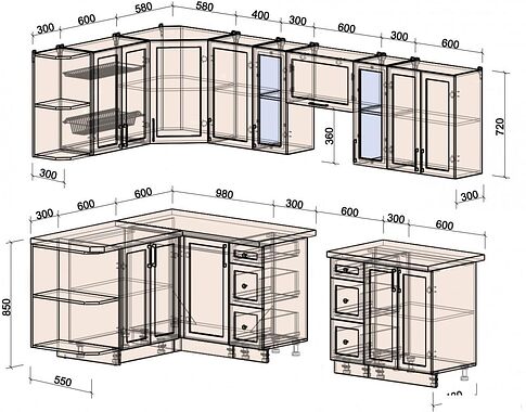 Готовая кухня Интерлиния Тренд 1.5x2.8 левая (мята/белый/бискайская сосна)