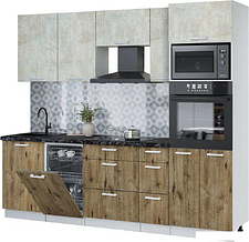 Готовая кухня Интерлиния Мила Лайт 2.45-ПМ3 (бетон лайт/дуб веллингтон/кастилло темный)