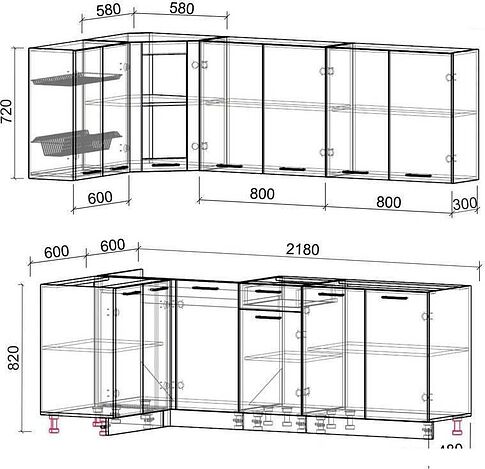 Готовая кухня Интерлиния Мила 12x22 без столешницы (вудлайн кремовый/антрацит)