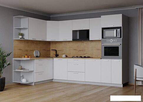 Готовая кухня Интерлиния Мила Лайт 1.68x2.8 левая (белый платинум/белый платинум/дуб бунратти)