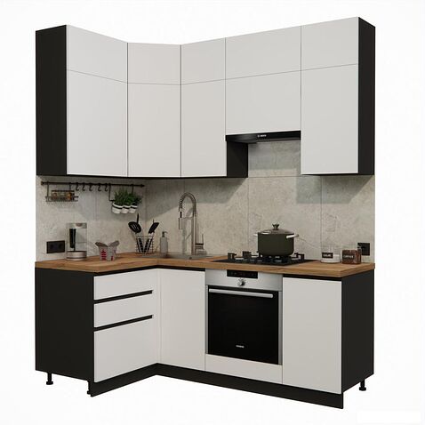 Готовая кухня ВерсоМебель Эко Премиум 1.2x2.0 левая (белый фасадный/ст. дуб вотан)