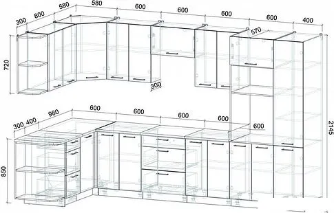 Готовая кухня Интерлиния Мила Лайт 1.68x3.4 правая (белый платинум/белый платинум/дуб бунратти)