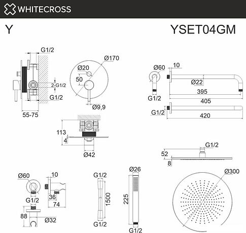 Душевая система  Whitecross Y YSET04GM (оружейная сталь)