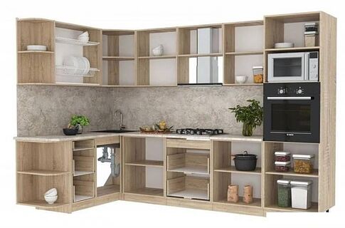 Готовая кухня Интерлиния Мила 1.68x3.0 правая (бетон-антрацит-травертин)