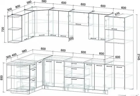 Готовая кухня Интерлиния Мила Лайт 1.68x3.0 левая (белый платинум/дуб серый/малага)