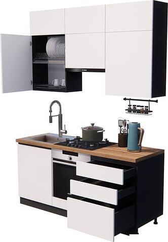 Готовая кухня ВерсоМебель Эко Премиум 1.8 (белый фасадный/ст. дуб вотан)