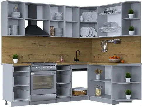 Готовая кухня Интерлиния Тренд 1.7x2.4 правая (мята/мята/дуб бунратти)