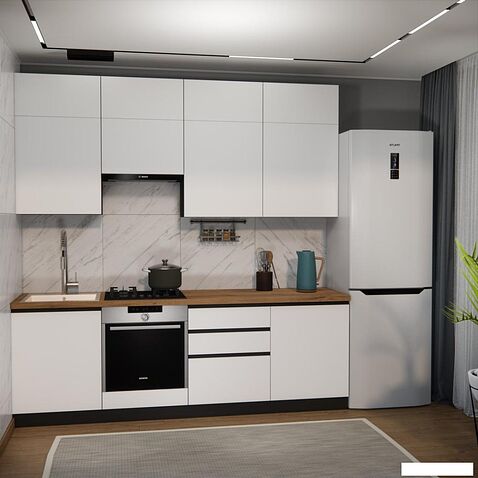 Готовая кухня ВерсоМебель Эко Премиум 2.4 (белый фасадный/ст. дуб вотан)