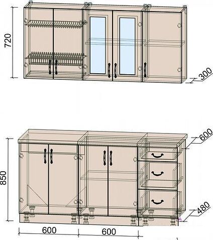 Готовая кухня Интерлиния Мила Крафт 1.6Б (дуб королевский)