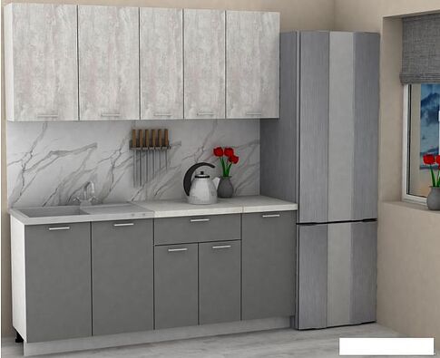 Готовая кухня ЭлиГард Lion 1.8 (ледяное дерево/дымчатый алмаз/королевский опал)