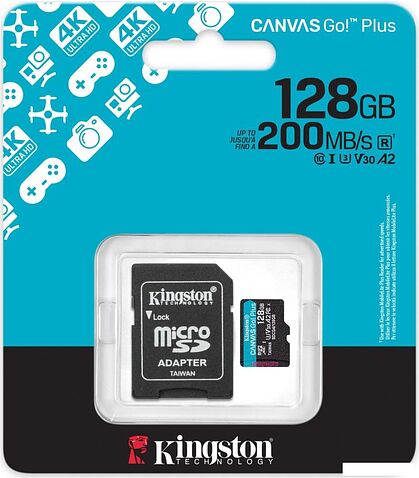 Карта памяти Kingston Canvas Go! microSDXC 128GB SDCG4/128GB (с адаптером)
