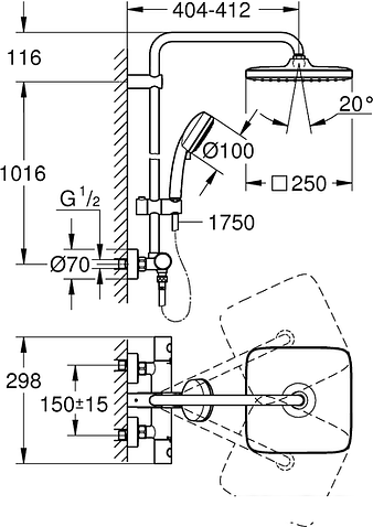 Душевая система Grohe Tempesta Cosmopolitan System 250 Cube 26689000