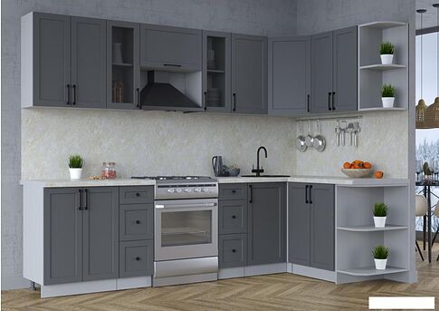 Готовая кухня Интерлиния Тренд 1.5x2.8 правая (пепел/пепел/опал светлый)