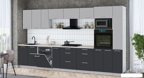 Готовая кухня Интерлиния Мила Gloss 3.8-ПМ1 (пепел/грей/травертин серый)