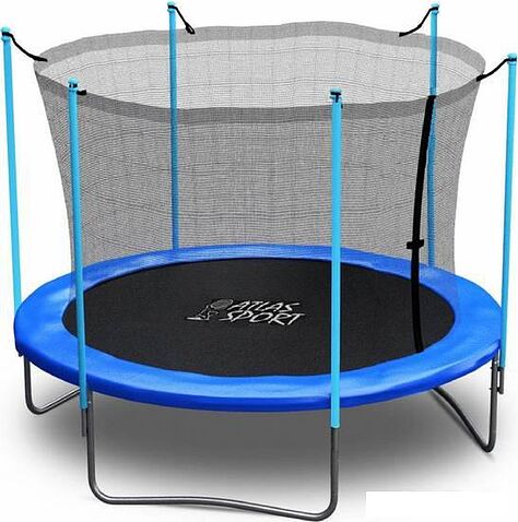 Батут Atlas Sport 252 см - 8ft (с лестницей, внутренняя сетка, синий)