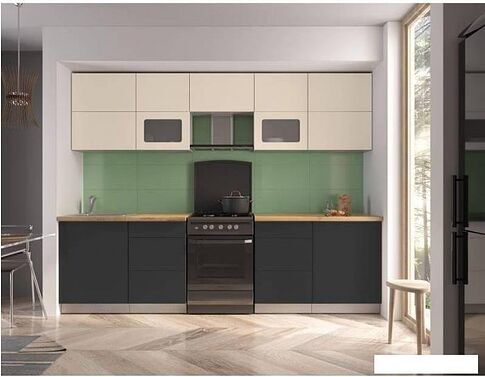 Кухня Интерлиния Мила Матте 2.8 Б (слоновая кость/пепел/травертин)