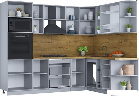 Готовая кухня Интерлиния Мила Шато 1.88x2.6 ВТ правая (океан/океан/дуб бунратти)