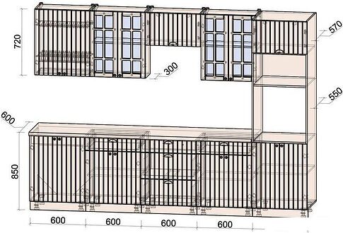 Готовая кухня Интерлиния Берес 3.0В (дуб английский/бискайская сосна)