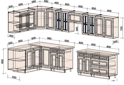 Готовая кухня Интерлиния Мила Шато 1.7x3.6 LV (белый/черный/дуб бунратти)