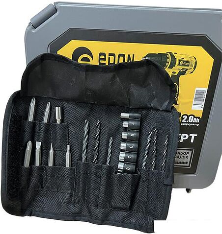 Дрель-шуруповерт Edon AD-18E (с 2-мя АКБ, кейс, набор оснастки)